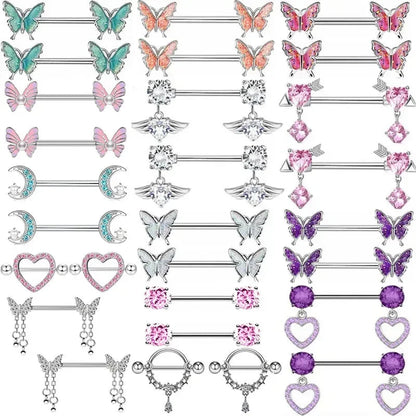 1Pair Green Butterfly Nipple Piercing Jewelry 14G Pink Heart Nipple Rings for Women Flower Nipple Piercing Barbell Pezon Mujer Good Vibrations Adult Super Store