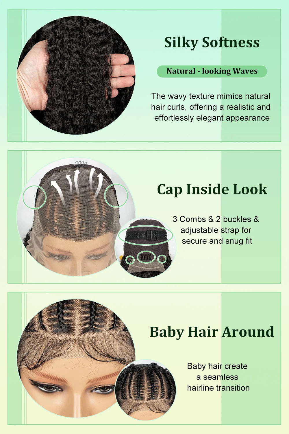 Knotless Braided Wigs With Curly Hair 13x6 Synthetic Braided Wigs Cornrows Wigs Afro Kinky Curly  Braided Wigs For Black Women Good Vibrations