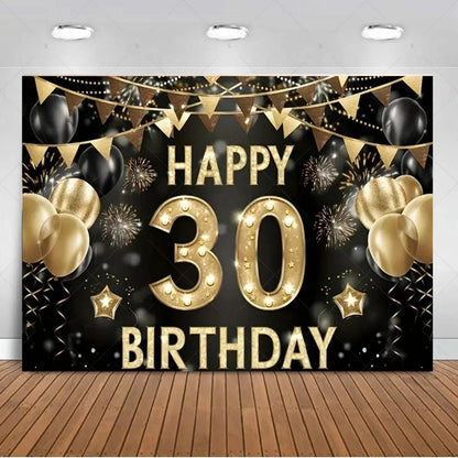 30th Birthday Party Decor Background Pink Black Gold Glitter Woman Man 30 Years Old Photography Backdrop Supplies Adult Gifts Good Vibrations
