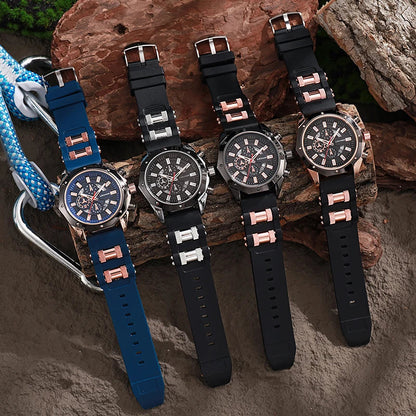 Fashion Business Men Watch Top Brand High Quality Auto Date Big Dial Silicone Strap Sports Quartz Watches For Him Gifts Good Vibrations