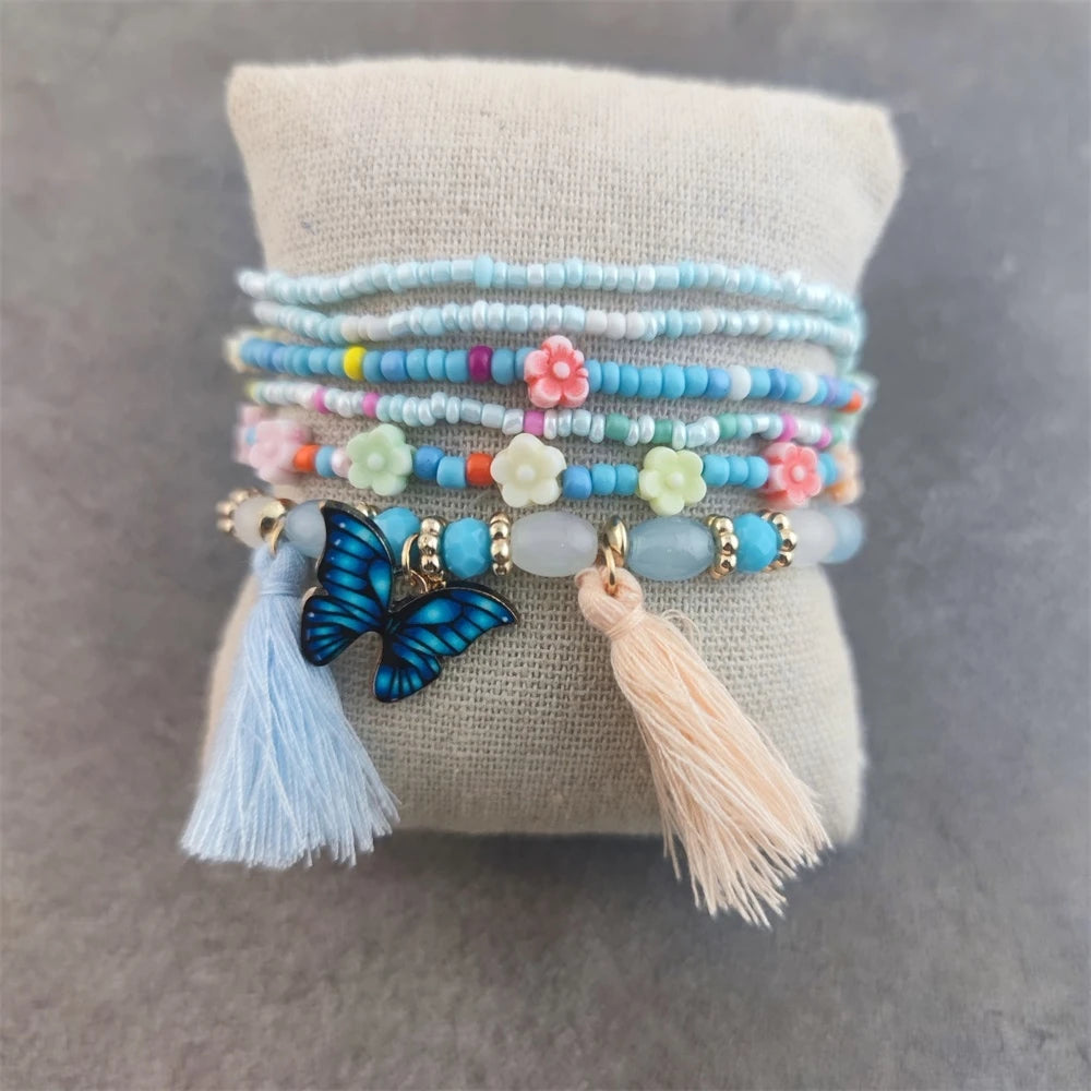 Bracelets Women Evil Eye Bracelet Summer Boho Tassel Chic Beads Pulseras Mujer Bohemian Jewelry Handmade Gift Good Vibrations