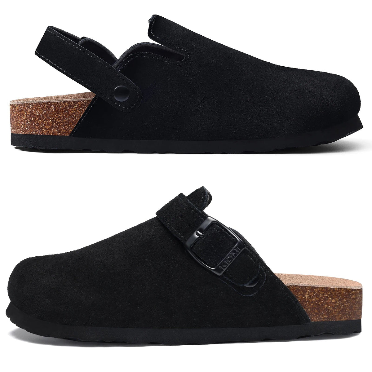 Comwarm Women's Suede Clogs with Adjustable Strap Cork Footbed Leather Mules Slippers Unisex Outdoor Comfortable Potato Shoes Good Vibrations