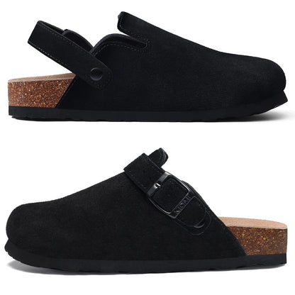 Comwarm Women's Suede Clogs with Adjustable Strap Cork Footbed Leather Mules Slippers Unisex Outdoor Comfortable Potato Shoes Good Vibrations