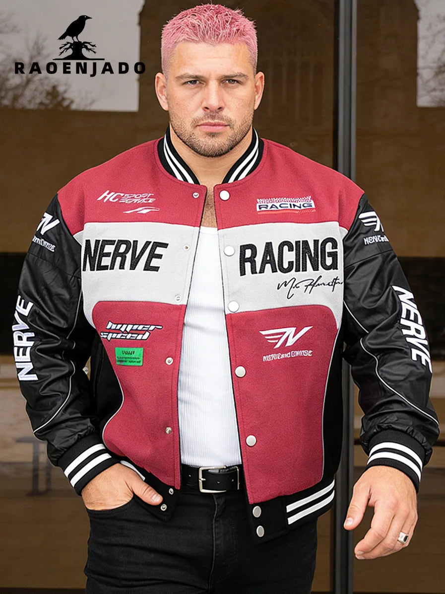 Men's Motorcycle Jacket Faux Leather Sleeves Bomber Coat Plus-size Varsity Jacket Letterman Spring/Autumn Loose Baseball Clothes Good Vibrations