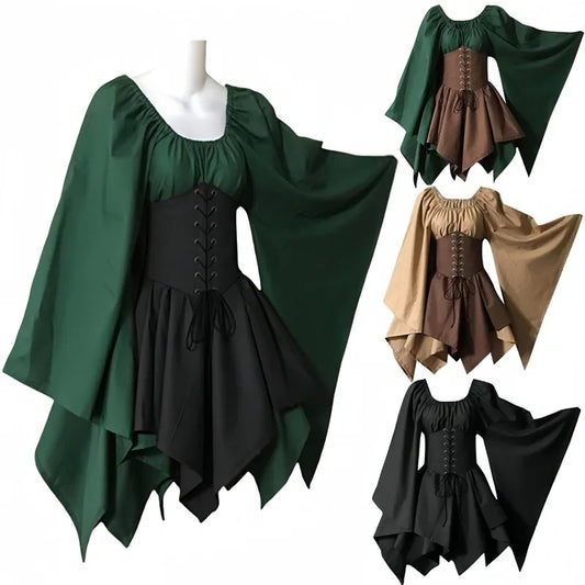 Medieval Costume Women Renaissance Medieval Dress Fairy Elf Traditional Irish Viking Costume Elf Ear for Halloween Party Good Vibrations
