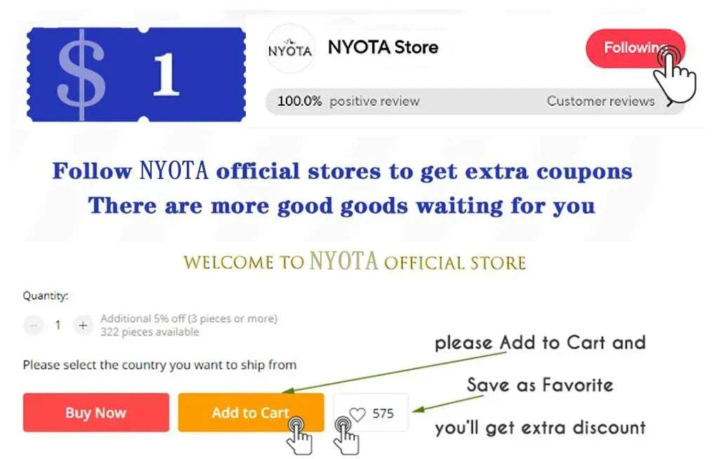 Promotional image for NYOTA store offering coupons and discounts.