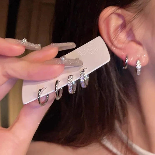 4Pcs/set Stainless Steel Aesthetic Zircon Crystal Hoop Earrings for Women Egirl New Y2K Cool Daily Wear Jewelry Accessories Good Vibrations