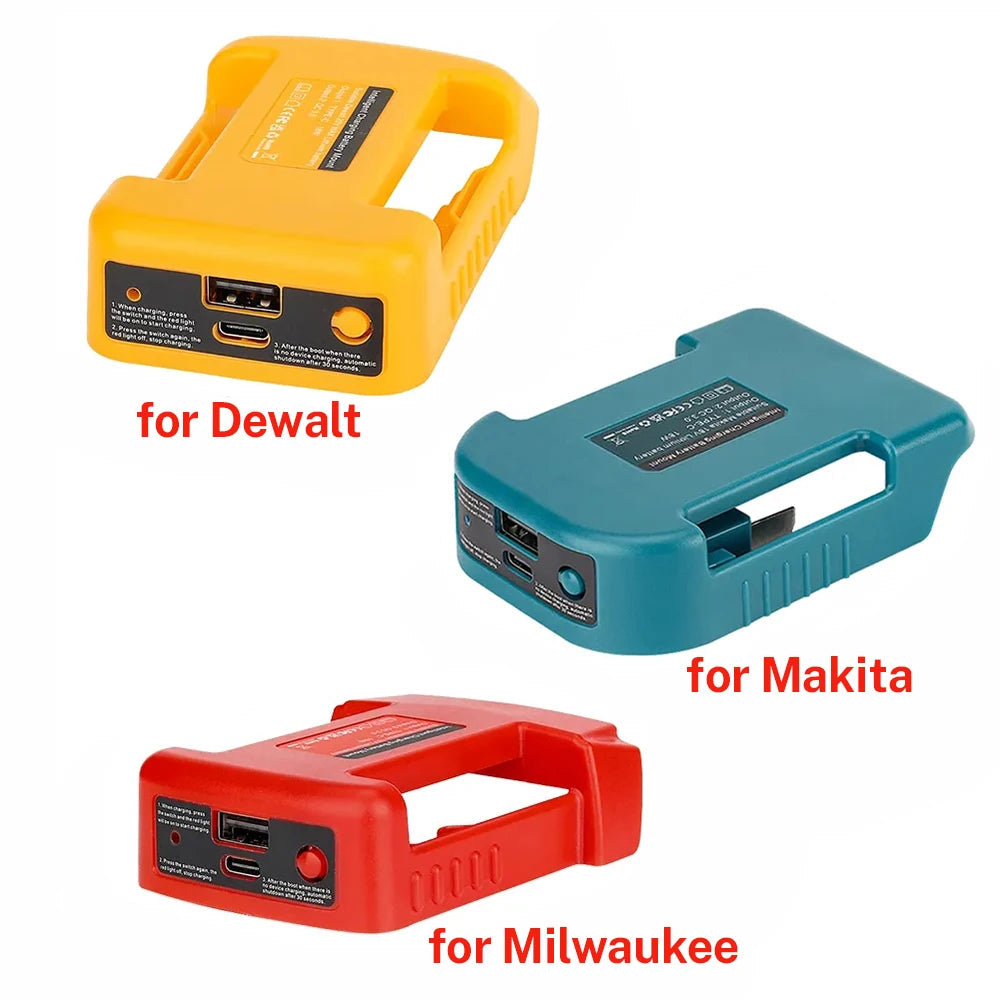 USB Power Bank r Adapter for Makita/Dewalt/Milwaukee 18V Li-ion Battery Rack Holder USB Type-C Output Fast Charging Interface Good Vibrations