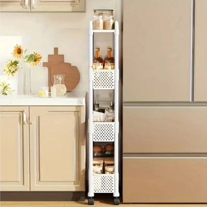 Black mobile storage unit, multi-tier practical shelving, narrow rolling storage rack. Good Vibrations