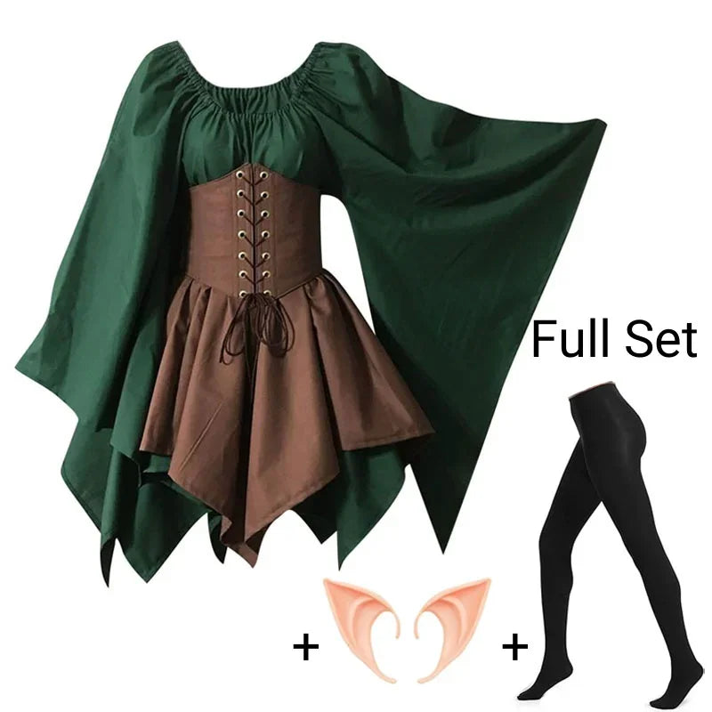 Medieval Costume Women Renaissance Medieval Dress Fairy Elf Traditional Irish Viking Costume Elf Ear for Halloween Party Good Vibrations