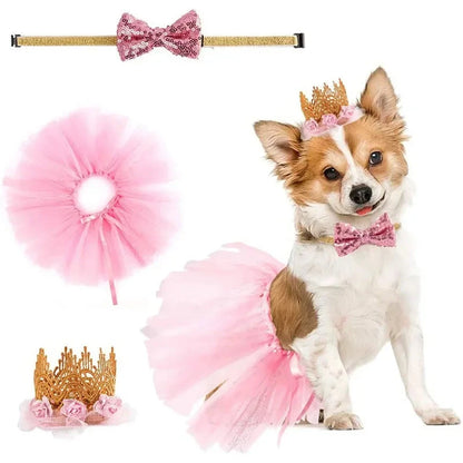 Pet Birthday Party Set Skirt Hat Bowtie for Dogs Gift Celebrating Pet Products Supplies All for Pets Puppy Cats Party Wholesale Good Vibrations