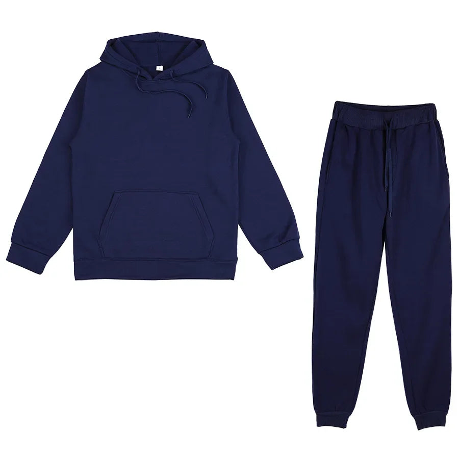Men's Autumn and Winter New Solid Color Hoodie+pants Two-piece Set Fashionable Casual Sports Set Size S-3XL Good Vibrations