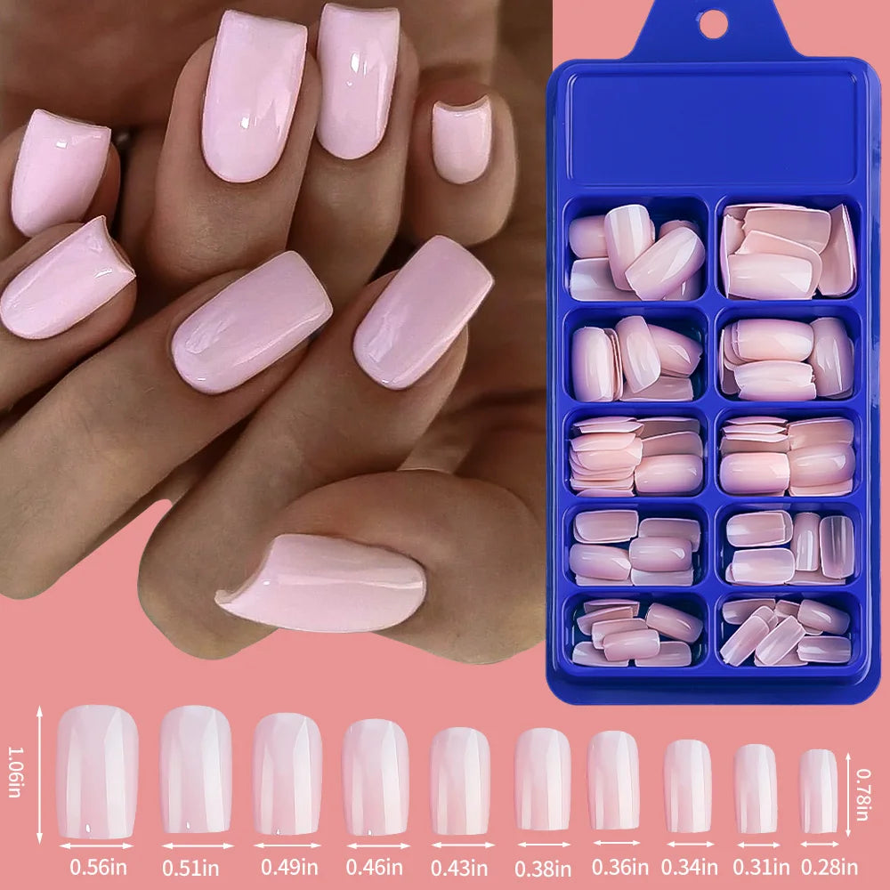100pcs White Medium Square False Nails Full Cover Acrylic Artifical Fake Nail Tips Women Nail Decoration 10 Sizes Press On Nails Good Vibrations