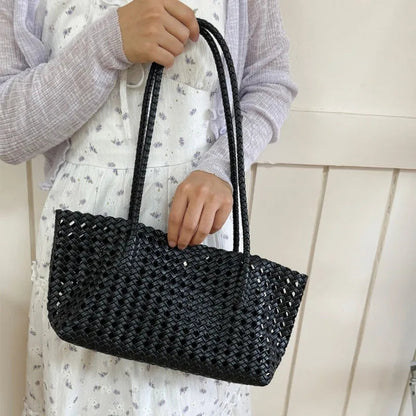 2026 New Fashion Hollow Out Woven Tote Bag for Women Large Capacity Commute Single Shoulder Handbag for Summer Good Vibrations