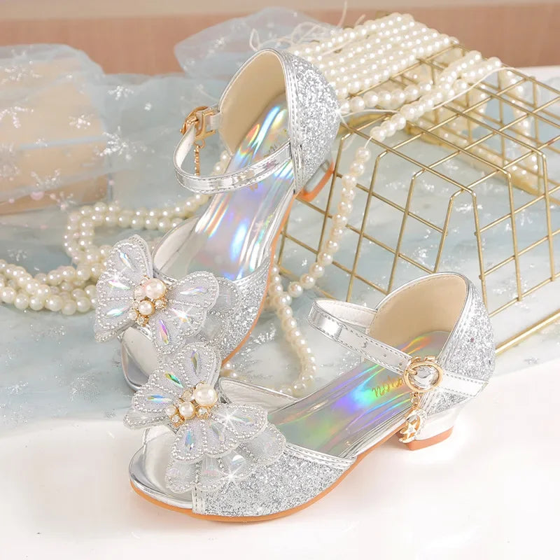Children's Princess Wedding Party Shoes Summer New Girls Crystal Sandals Fashion Pearl Bowknot Baby Kids Performance High Heels Good Vibrations
