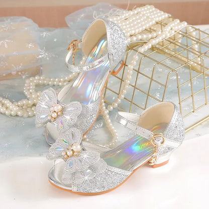 Children's Princess Wedding Party Shoes Summer New Girls Crystal Sandals Fashion Pearl Bowknot Baby Kids Performance High Heels Good Vibrations