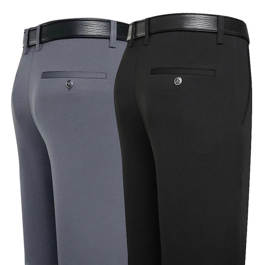 Suit Pants Men Business Casual Trousers Formal Dress Straight Pants Elastic Black Navy Blue Male Clothing Good Vibrations