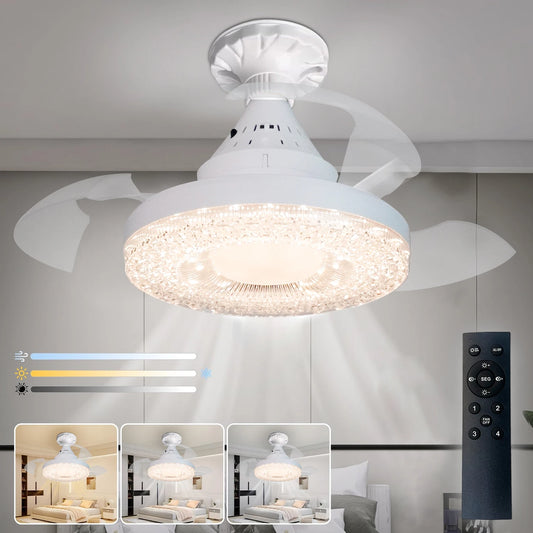 Socket Fan Light With Remote Control, 4-speed, 3 colors, Screw Type Ceiling Fan, E27 Base, Living Room, Bedroom, Kitchen, Light
