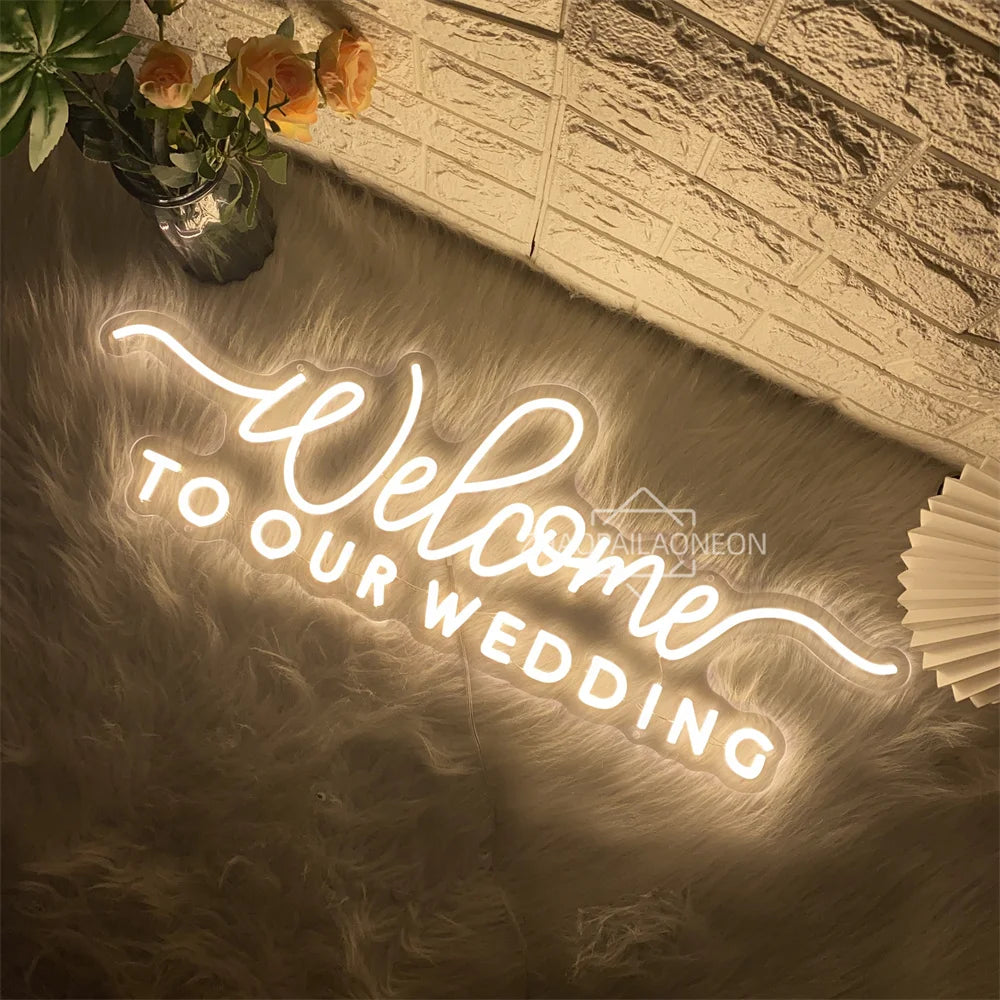 Welcome to our wedding Neon Led Sign Wall Hanging Wedding Party Room Decor Engaged Neon Lights USB Wedding Decoration Signs Good Vibrations
