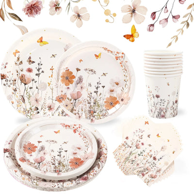 Wild Flower Disposable Tableware Set Birthday Party Wedding Baby Shower Decor Supplies Girls Favor Paper Plates Cups Napkins