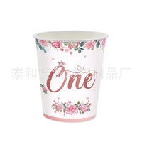 Pink Flower One Year Old Birthday Party Disposable Tableware Babyshower Girl Pink Paper Plates Baby Girl 1st Birthday Party Deco Good Vibrations