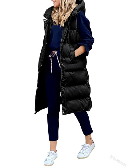 Women Autumn Winter Hooded Vest Coats Outwear Jacket Single-breasted Sleeveless Warm Solid Color Coats Parka Good Vibrations
