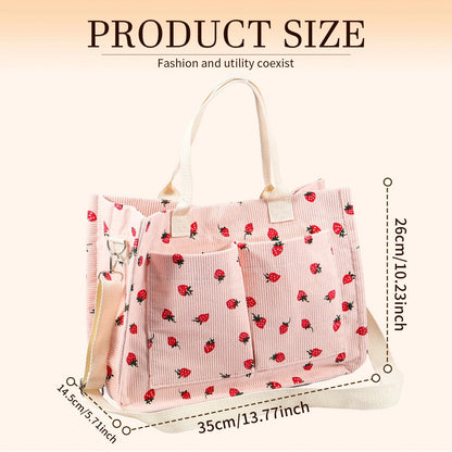 Tote Bag Cute Strawberry Patched Purse for Women Fabric Large Capacity Tote Purse Enduring Tote Bag with Adjustable Shoulder Good Vibrations