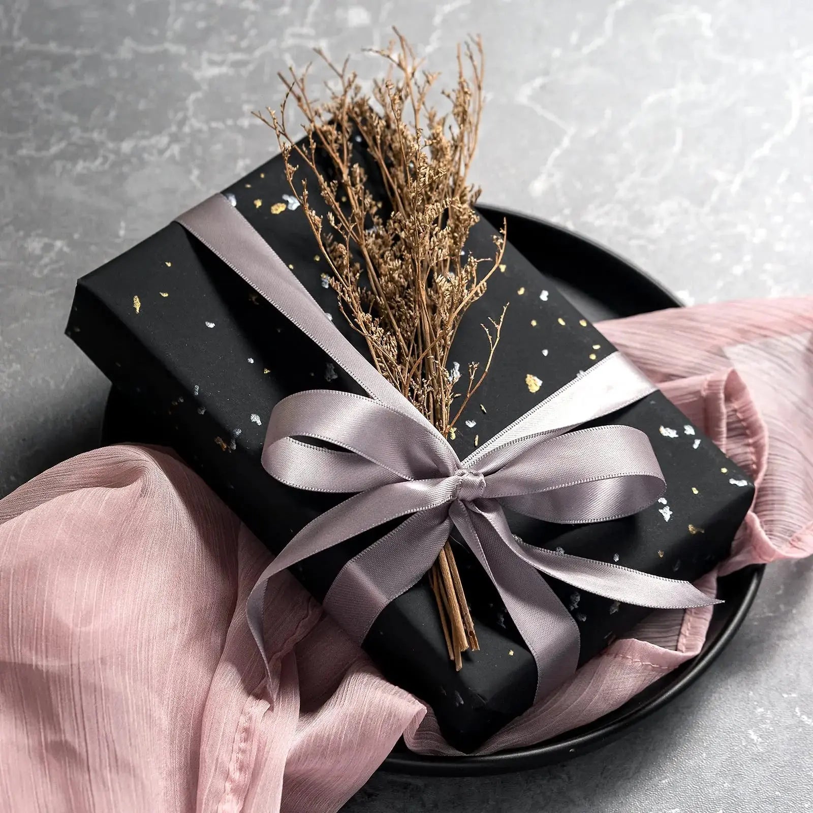 Gift Wrapping Paper Roll, 1 Roll 17inch x 120inch, Black Gold Foil Design for Holiday, Birthday, Wedding, Party Good Vibrations