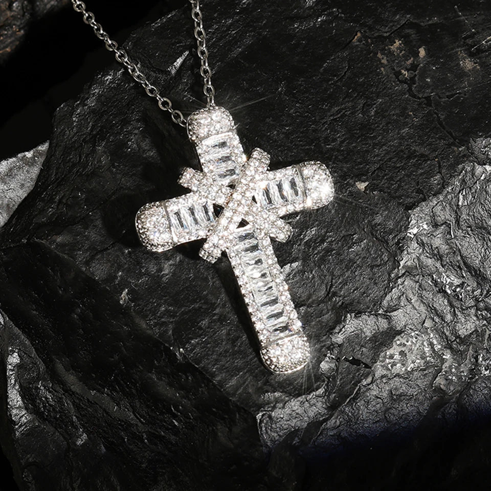 Cross Pendant Necklaces Classical Sparkling CZ Cross Necklace Jewelry Festival Party Daily Gifts For Men Good Vibrations
