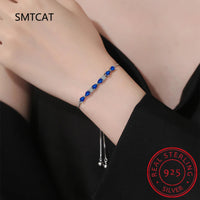 Pear Cut Blue Sapphire 925 Sterling Silver Bowknot Bracelet Adjustable for Women Statement Gemstone Jewelry Pulseiras De Prata Good Vibrations