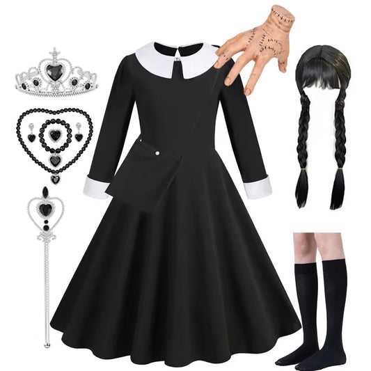 Halloween Costume For Girls Adams Cosplay Black Dress Costumes Gothic Dresses Children Clothes Party Good Vibrations