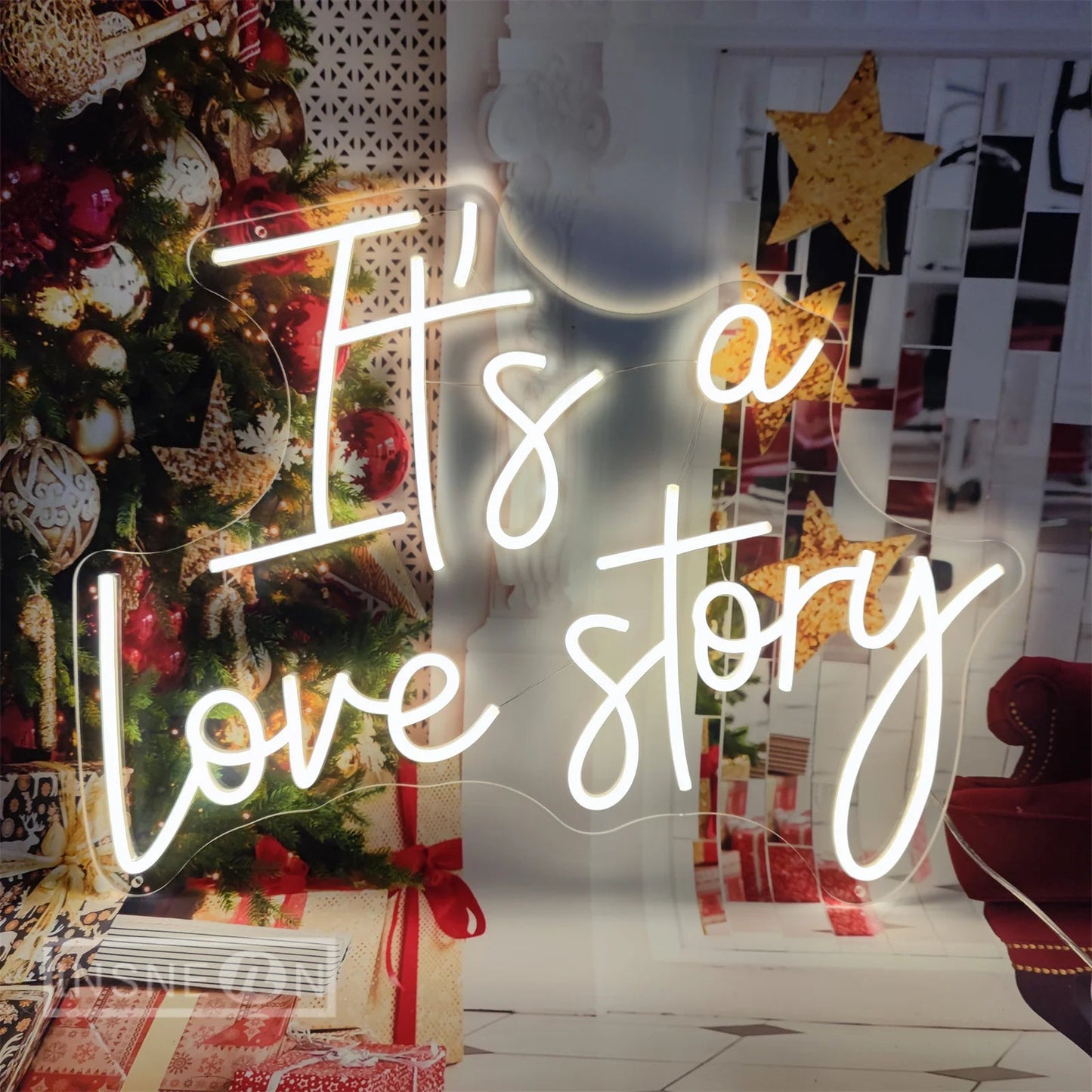 It's a Love Story Neon Light Sign for Wedding Party Wall Decor LED Neon Signs Room Bedroom Wall Decoration Neon Lamp USB Power Good Vibrations