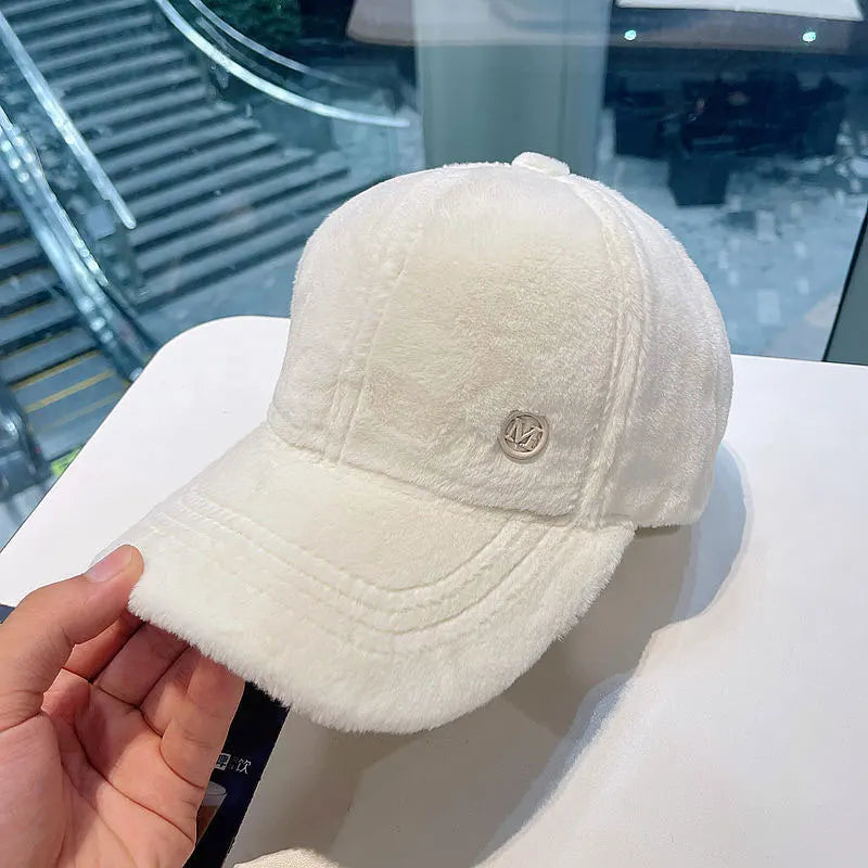 M Versatile Baseball Cap Blended Cap Brand Female Autumn And Winter All Match Plush Hat Suitable For Face Big Baseball Caps Good Vibrations