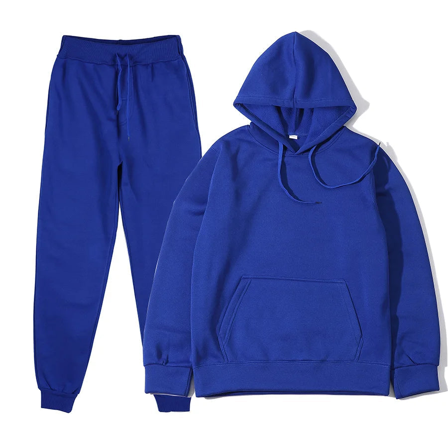 Men's Autumn and Winter New Solid Color Hoodie+pants Two-piece Set Fashionable Casual Sports Set Size S-3XL Men's Tracksuit Good Vibrations