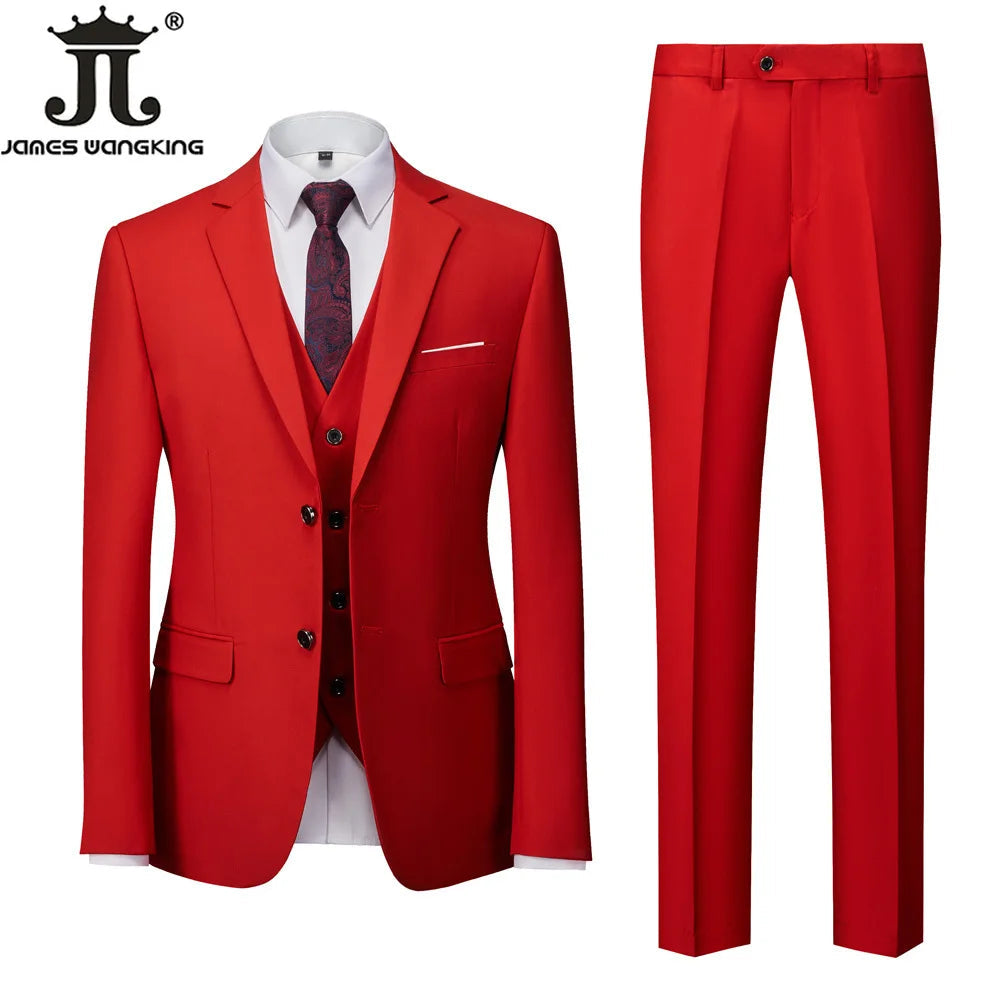18 Color M-6XL ( Jacket + Vest + Pants ) Boutique Solid Color Men's Official Business Suit Bride's Wedding Dress Party Male Suit Good Vibrations