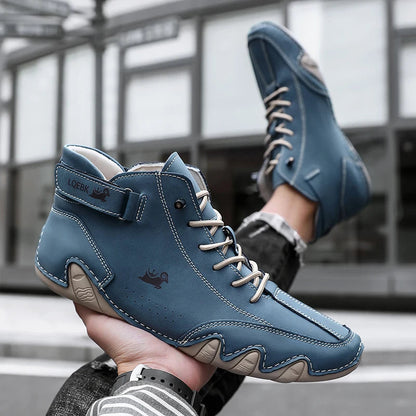 Boots for Men Casual High Top Sneakers Soft Sole Fashion Mens Slip-On Leather Driving Walking Shoes Comfort Luxury Ankle Boots Good Vibrations