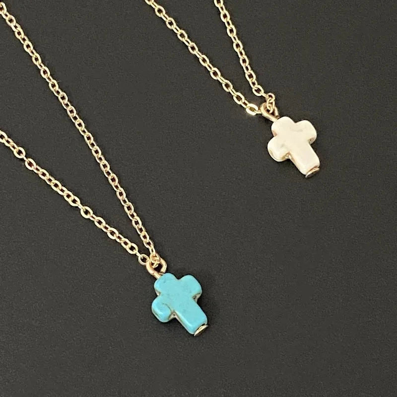 New Popular Cross Necklace for Women White Blue Color Fashion Pendant Choker Necklace Golden Color Link Chain Wholesale Jewelryj Good Vibrations