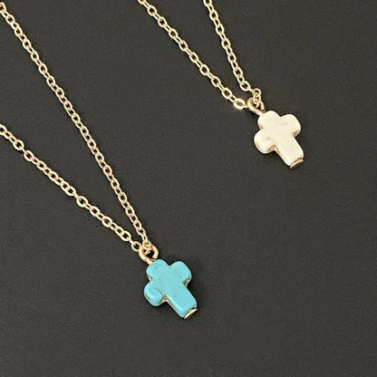 New Popular Cross Necklace for Women White Blue Color Fashion Pendant Choker Necklace Golden Color Link Chain Wholesale Jewelryj Good Vibrations