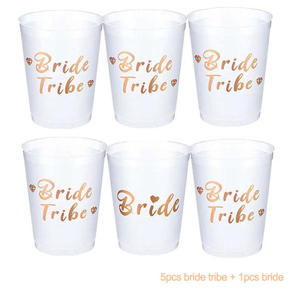 1Set Bachelorette Party Team Bride Plastic Drinking Cups Bridal Shower Gift Bride to be Hen Party Supplies Wedding Decorations Good Vibrations