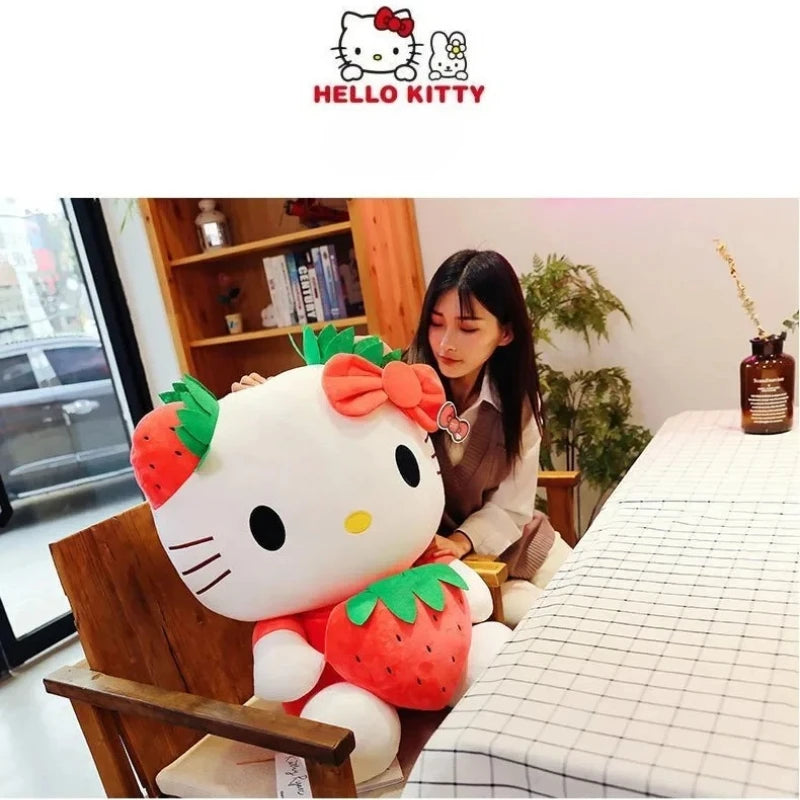 22cm Sanrio KT Cat Plush Toys Kawaii Strawberry KT Cat Plush Doll Home Decor Plushie Toy Girl Birthday Gift Good Vibrations