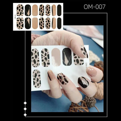 14 Strips Leopard Print Semi-Cured Gel Nail Decals 3D Gradient Waterproof Full Cover Flakes Nail Sticker DIY Adhesive Nail Wraps Good Vibrations
