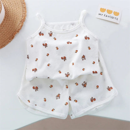 2026 New Kids Tops+shorts Set Summer Thin Baby Cotton Vest Sleeveless Loungewear Set for Girls Suit Good Vibrations