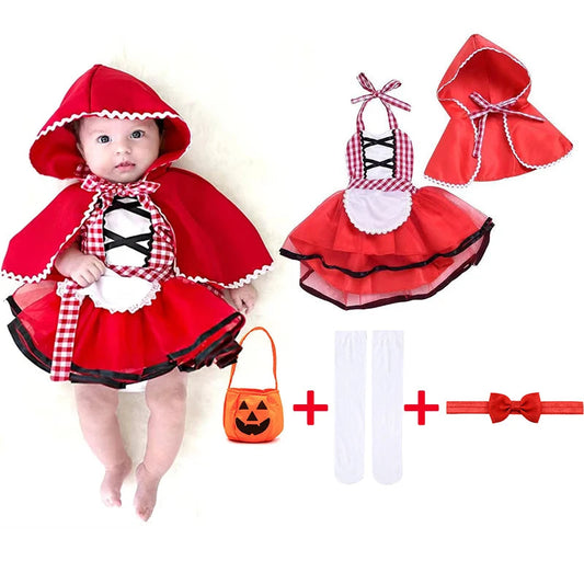 Cute Toddler Little Red Riding Hood Costume with Cape Halloween Princess Dress Up Outfit Toddler Girl Clothes Good Vibrations