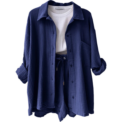 Solid Color Casual Loose Short Pants Sets For Women 2025 Elegant Summer Women's Two Pieces Suit Full Set Female Outfit Clothes Good Vibrations