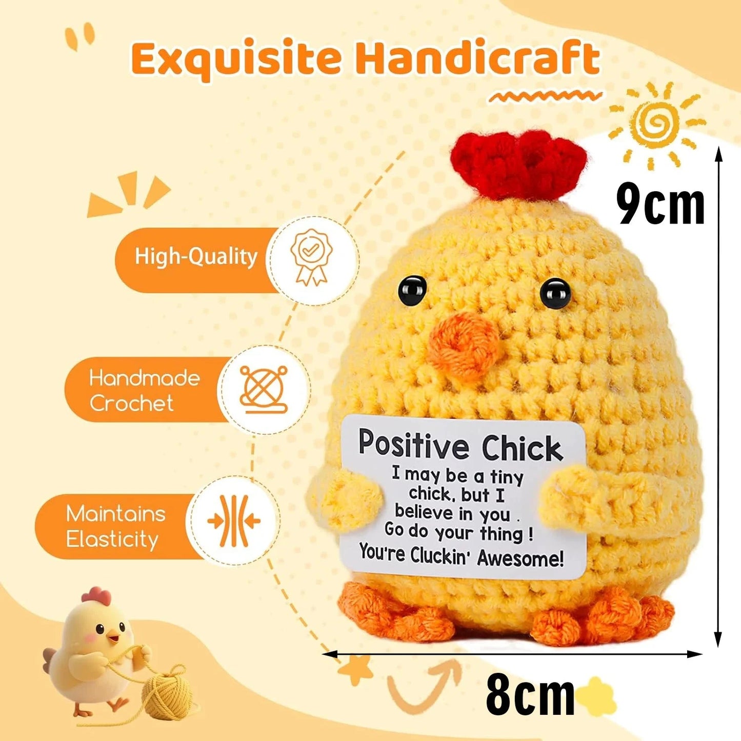 Positive Energy Pocket Hug Crochet Doll, Mini Handmade Knitted Plush Potato Turtle Vegetable Duck Funny Support Gift with Card Good Vibrations
