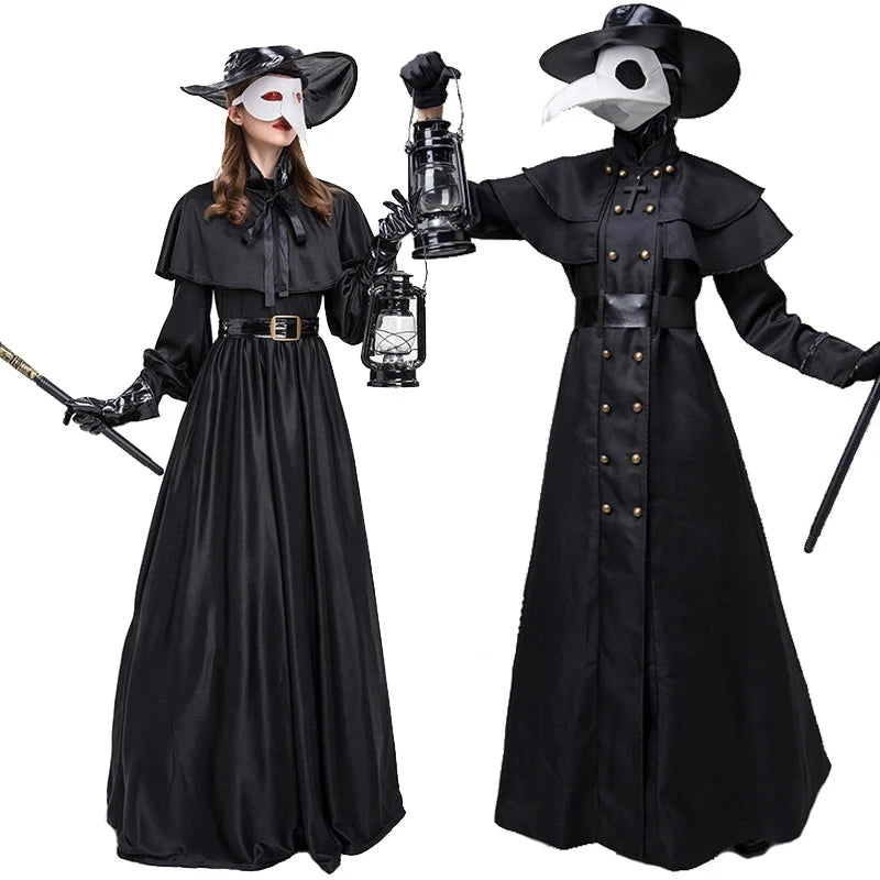 Carnival Halloween Couples Plague Doctor Costume Middle Ages War Nurse Bird Beak Playsuit Cosplay Fancy Party Dress Good Vibrations