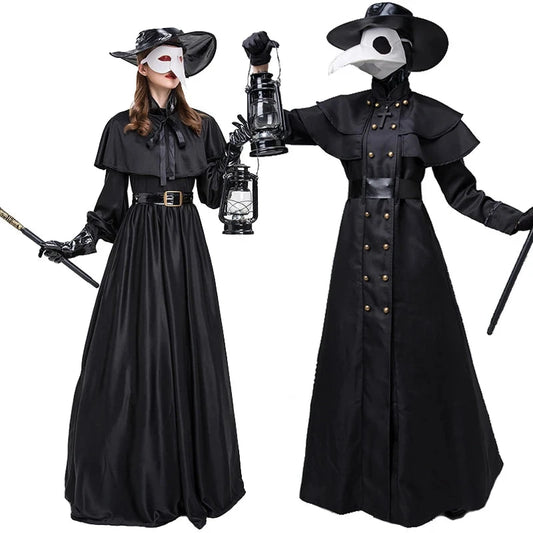 Carnival Halloween Couples Plague Doctor Costume Middle Ages War Nurse Bird Beak Playsuit Cosplay Fancy Party Dress Good Vibrations