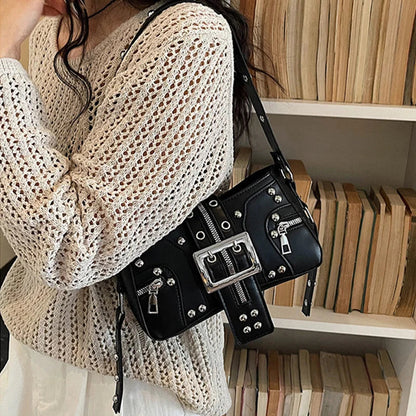 Shoulder Bag for Women Punk Style Purse PU Leather Rock Fashion Handbags with Rivet Small Trendy Armpit Purse Bolso Mujer сумка Good Vibrations