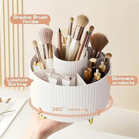 360° Rotating Makeup Organizer - 1pc Plastic Cosmetic Storage with 5 Compartments - Multi-Functional Holder for Brushes Good Vibrations