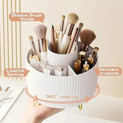 360° Rotating Makeup Organizer - 1pc Plastic Cosmetic Storage with 5 Compartments - Multi-Functional Holder for Brushes Good Vibrations